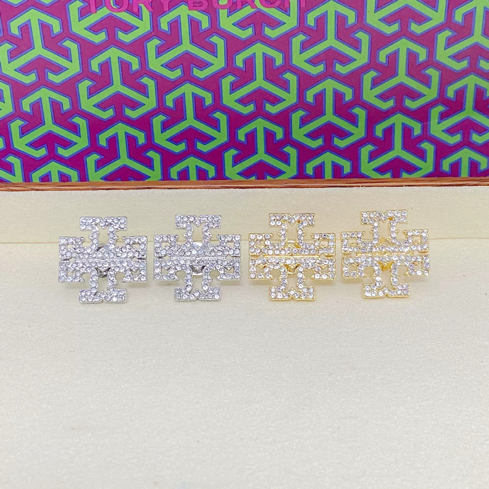 Tory Burch Full Diamond Hollow Letter Metal Earrings